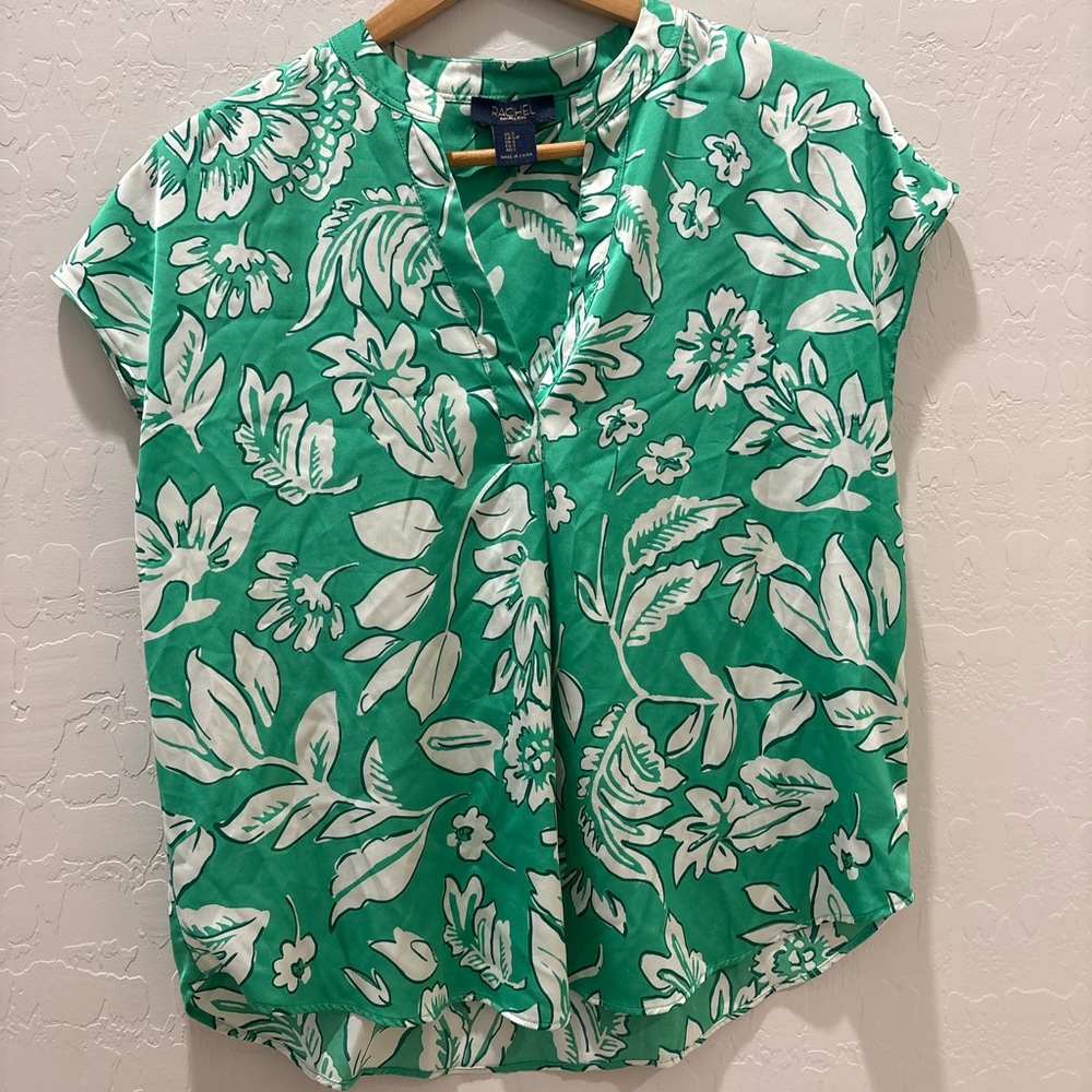 Rachel Zoe Emerald and Ivory Leaf Top